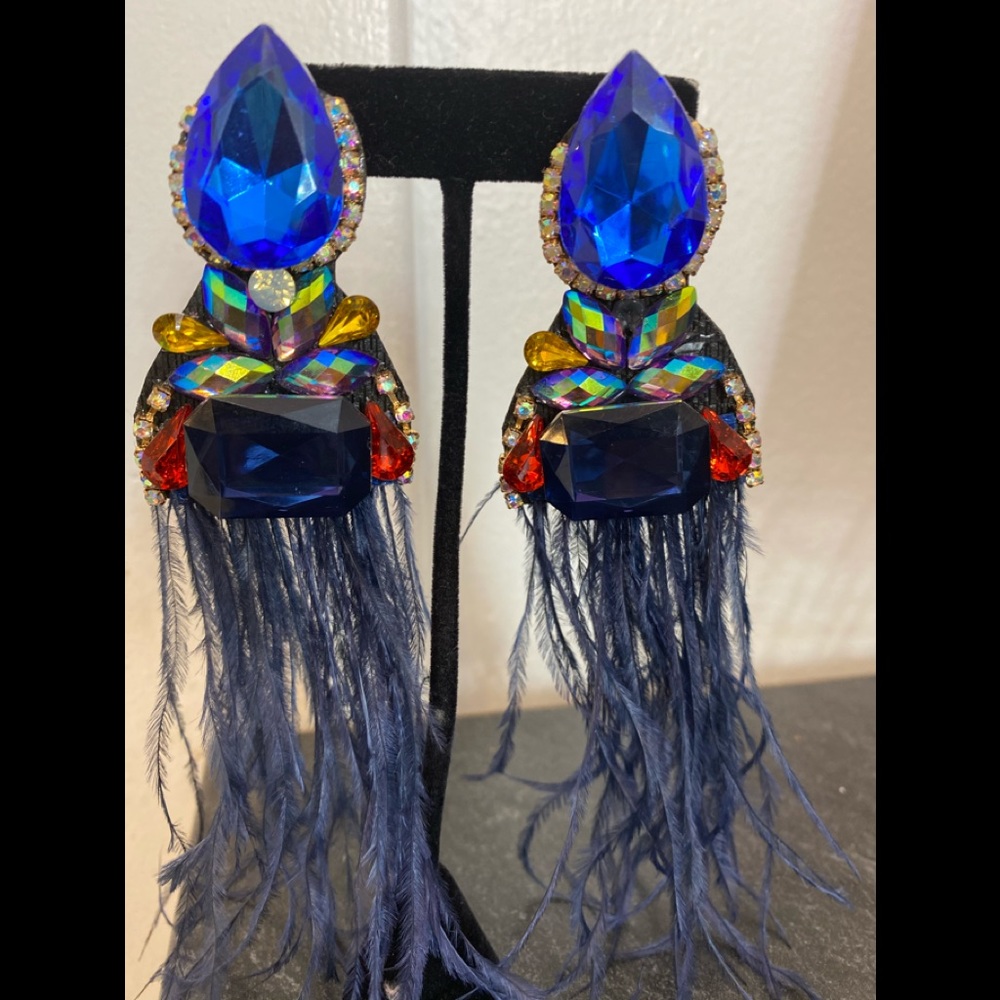 Crystal Feather Statement Earrings